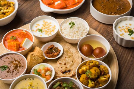 Indian Hindu Veg Thali / food platter, selective focusの写真素材