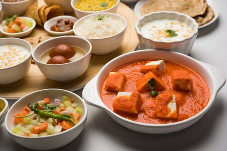 Indian Hindu Veg Thali / food platter, selective focusの写真素材