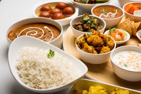 Indian Hindu Veg Thali / food platter, selective focusの写真素材
