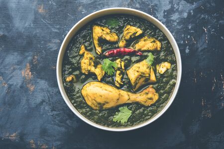 Palak/spinach chicken or Murg Saagwala served in a bowlの写真素材