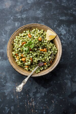 Hariyali sabudana khichdi is a delicious twist to the regular Sago khichadi made using cilantro , chillies and groundnutsの写真素材