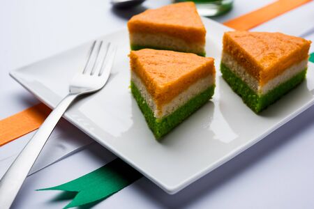 Tri-coloured / tiranga  Cake for Independence/republic Day celebration using Indian Flag coloursの写真素材