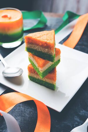 Tri-coloured / tiranga  Cake for Independence/republic Day celebration using Indian Flag coloursの写真素材