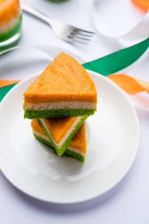 Tri-coloured / tiranga  Cake for Independence/republic Day celebration using Indian Flag coloursの写真素材