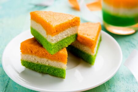 Tri-coloured / tiranga  Cake for Independence/republic Day celebration using Indian Flag coloursの写真素材