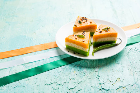 Tri-coloured / tiranga  khaman Dhokla for Independence/republic Day celebration using Indian Flag...