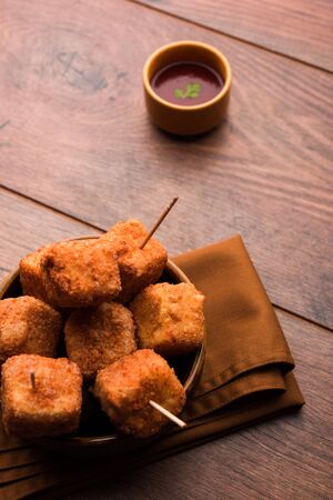 Crispy Paneer popcorn is a popular party snack and an appetiser. selective focusの写真素材