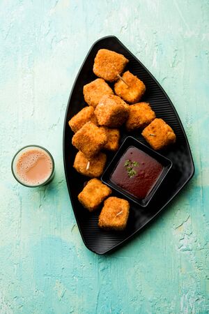 Crispy Paneer popcorn is a popular party snack and an appetiser. selective focusの写真素材