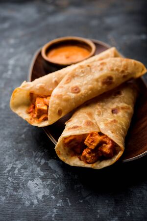 Peri peri paneer chapati frankie/wrap/roll, selective focusの写真素材