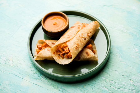 Peri peri paneer chapati frankie/wrap/roll, selective focus