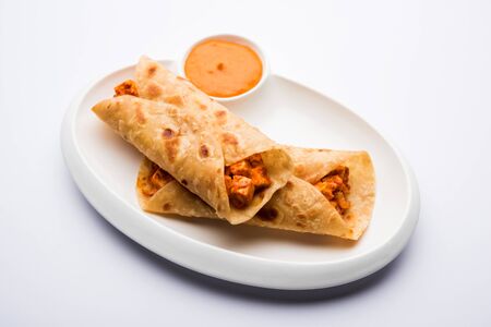Peri peri paneer chapati frankie/wrap/roll, selective focusの写真素材