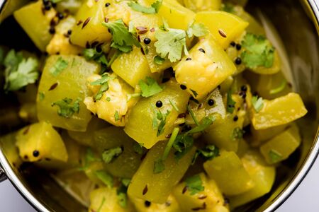 Lauki/doodhi ki soothe Sabji also known as bottle gourd dry sabzi. served in a bowl or karahi. selective focusの写真素材
