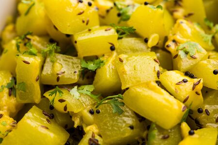 Lauki/doodhi ki soothe Sabji also known as bottle gourd dry sabzi. served in a bowl or karahi. selective focusの写真素材