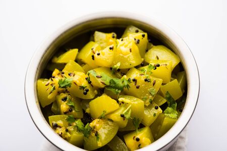 Lauki/doodhi ki soothe Sabji also known as bottle gourd dry sabzi. served in a bowl or karahi. selective focusの写真素材