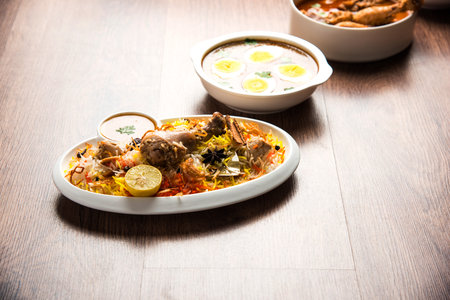 Assorted Indian Non Vegetarian food recipe served in a group. Includes Chicken Curry, Mutton Masala,...