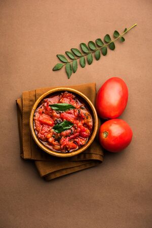 Tomato/tamatar chutney or sauce, served in a bowl. selective focusの写真素材