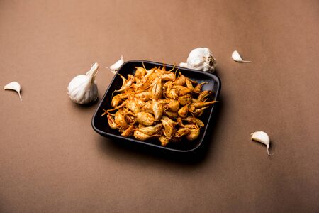 Garlic Fry or Tala Hua Lahsun in hindi, is a popular side dish or snacks from maharashtra, Indiaの写真素材