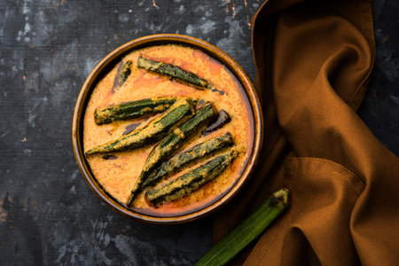 Hyderabadi Bhindi ka Salan or Okra salan made using ladies' fingers or ochro. Main course recipe...