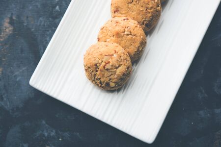 Nan khatai or Nankhatai is an authentic Indian sweet and savory eggless cookie loaded with dry fruitsの写真素材