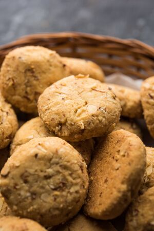 Nan khatai or Nankhatai is an authentic Indian sweet and savory eggless cookie loaded with dry fruitsの写真素材