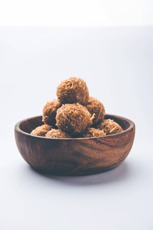 Jaggery coconut Laddoo / Nariyal gur ke laddu, indian sweet food for festivals like rakshabandhan/rakhi pournimaの写真素材