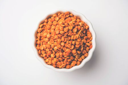 Fried and Spicy Chana Dal Masala is a popular Chakna recipe. Served in a bowl. Selective focusの写真素材