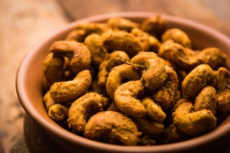 Kaju Pakoda/pakora OR Cashew Nut Fritters or bhajji, is a tasty snack from India, served as Chaknaの写真素材