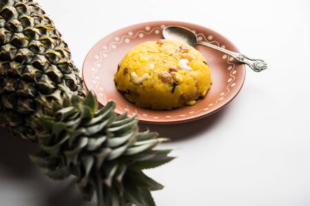 Pineapple sheera or Halwa also known as Ananas keshri shira. Popular South Indian Dessert recipe. selective focusの写真素材