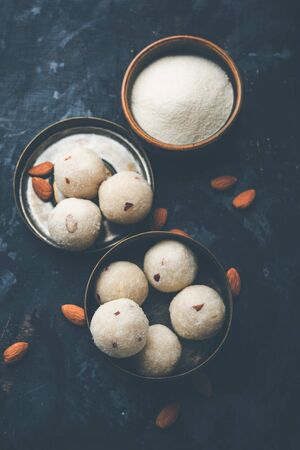 Rava Laddu or Semolina Laddoo Or Rawa Ladu, a popular sweet dish from Maharashtra, Indiaの写真素材