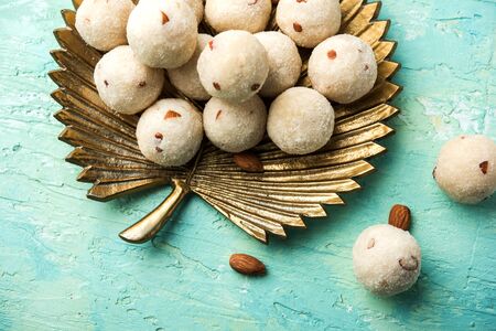 Rava Laddu or Semolina Laddoo Or Rawa Ladu, a popular sweet dish from Maharashtra, Indiaの写真素材