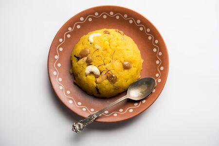 Pineapple sheera or Halwa also known as Ananas keshri shira. Popular South Indian Dessert recipe. selective focusの写真素材