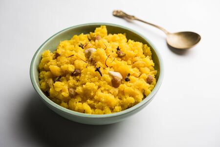 Pineapple sheera or Halwa also known as Ananas keshri shira. Popular South Indian Dessert recipe. selective focusの写真素材