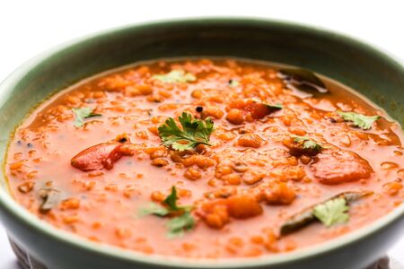 Red Lentil Cooked Dal or Dhal or Masoor daal tadka served in a bowl, selective focusの写真素材
