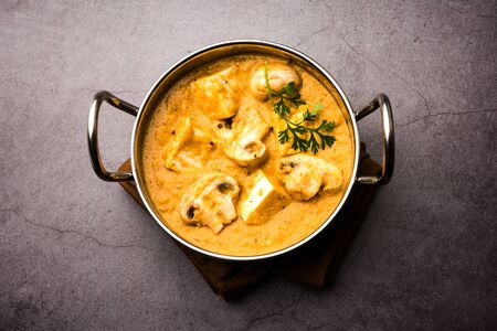 Mushroom Paneer curry or sabzi, served in a bowl. selective focusの写真素材
