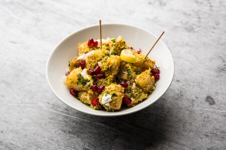 Aloo chaat or Alu chat is a popular street food originating from the Indian subcontinent, especially north India. it's an easy food recipe.の写真素材