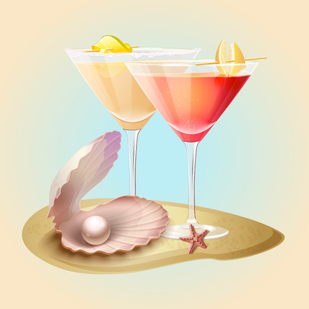 Pearl and Cocktails. Cocktails vector icon. Summer vector illustration.のイラスト素材