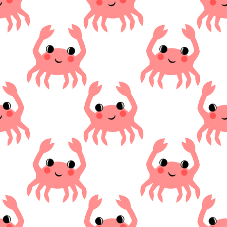 Cartoon funny crab seamless pattern. Marine life character vector illustration. Design for textile, wallpaper, fabric, decor etc.のイラスト素材