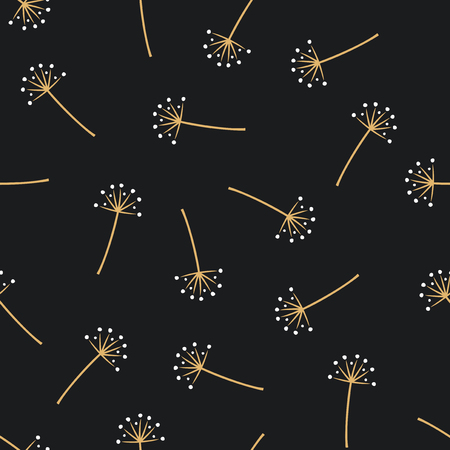 Dandelion seamless pattern on black background. Cute nature background. Floral summer illustration. Fashion design for textile, wallpaper, fabric etc.のイラスト素材