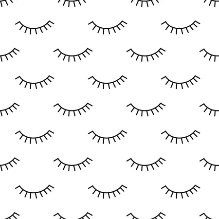 Abstract pattern with closed eyes. Cute eyelashes background illustration. Black and white fashion design for textile, wallpaper, fabric etc.のイラスト素材