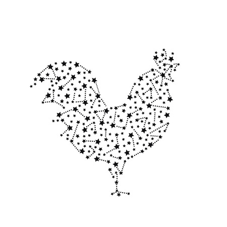 Rooster - Happy new year 2017 symbol. Year Of The Rooster. Vector Illustration rooster with astrological constellation on white background.のイラスト素材