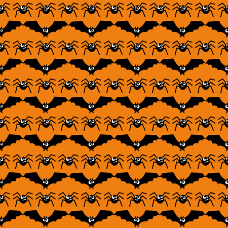 Bats and spiders Halloween pattern. Seamless halloween background. Happy Halloween concept illustration.のイラスト素材