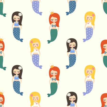 Cute mermaids girls seamless pattern on white background.のイラスト素材