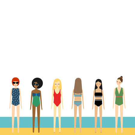 Cute girls in swimsuits with space for your text.のイラスト素材