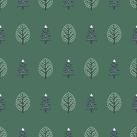 Cute winter trees seamless pattern. Happy New Year background.