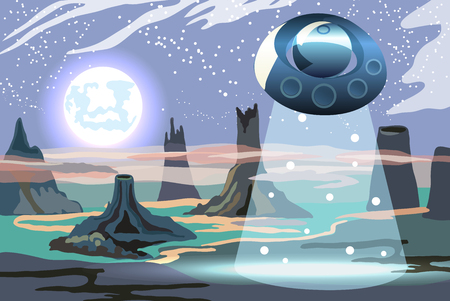 Picture of a cartoon sci-fi background, with volcano crater.のイラスト素材