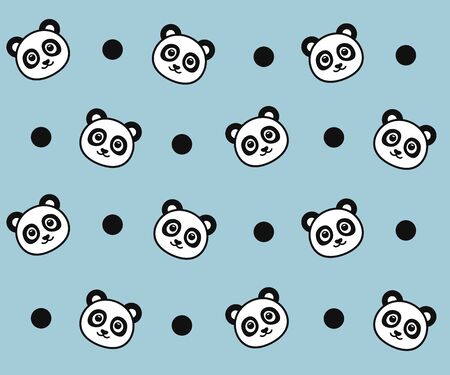 Panda seamless pattern with black dots on blue backround. Cute animal background for kids. Cartoon print for textile, wallpapers... Vector illustration.のイラスト素材