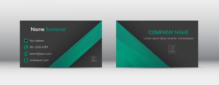 Modern business card template design. Abstract. Contact card for company. Two sided - Green on the black background. Vector illustration.のイラスト素材