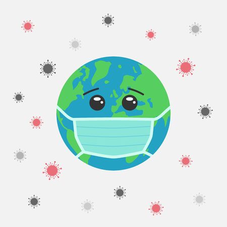 Planet earth with face mask. Virus, covid-19. Pandemic vector illustration.のイラスト素材