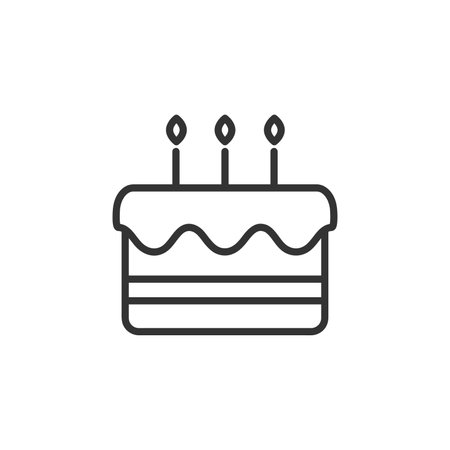 Birthday cake with candles - line icon with editable stroke. Sweet dessert symbol. Vector illustration.のイラスト素材