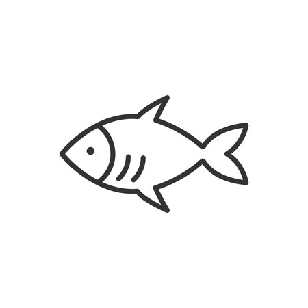 Fish - line icon with editable stroke. Outline seafood symbol. Vector illustration isolated on white background.のイラスト素材
